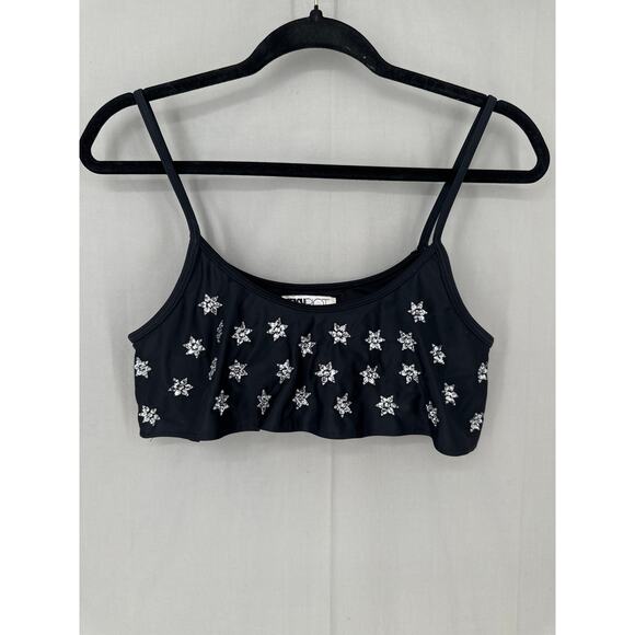 Beach Riot Swim Top Womens Small Black Star Rhinestone Ruffle Beach - Picture 4 of 6